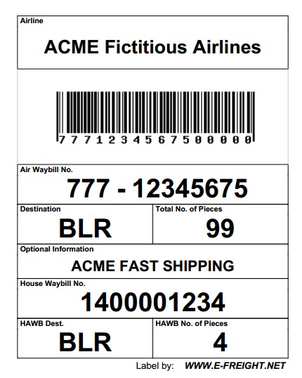 IATA Cargo Label Example